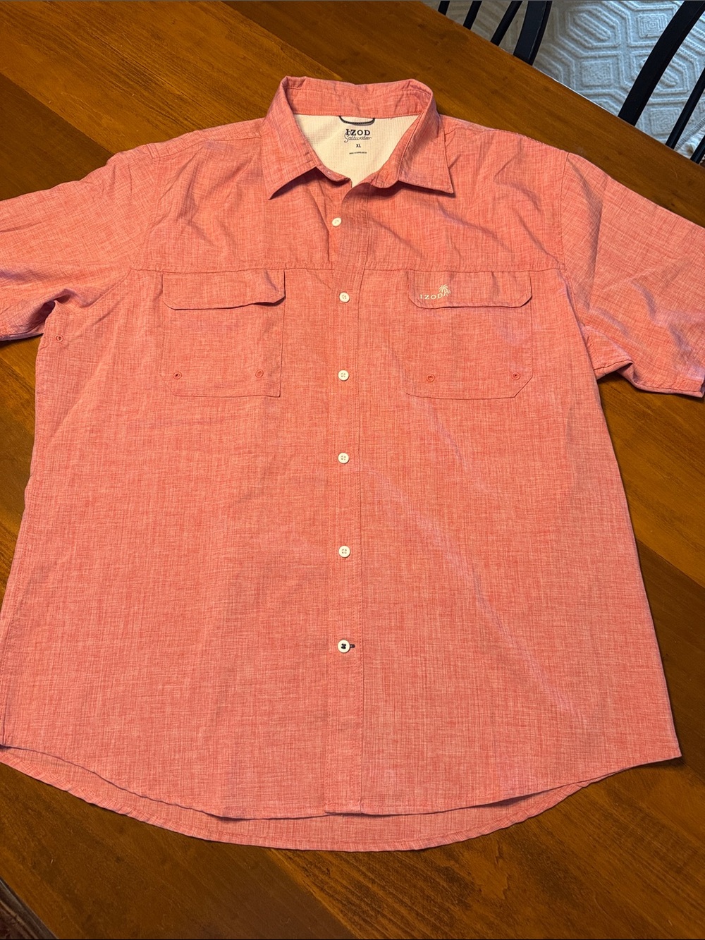 Izod Men's Coral Button-Down Short Sleeve Shirt